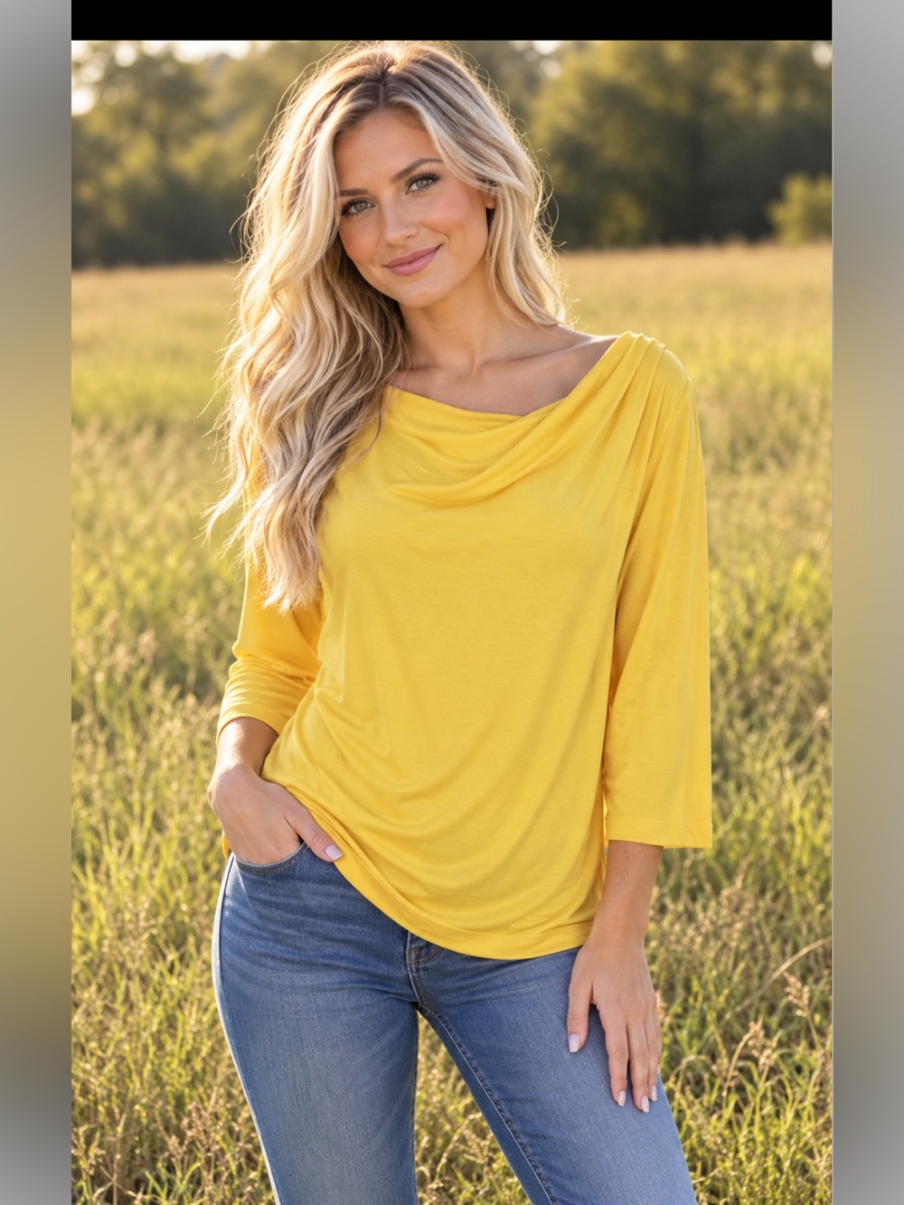 St. John Sport Bright Yellow Draped 3/4 Sleeve Top